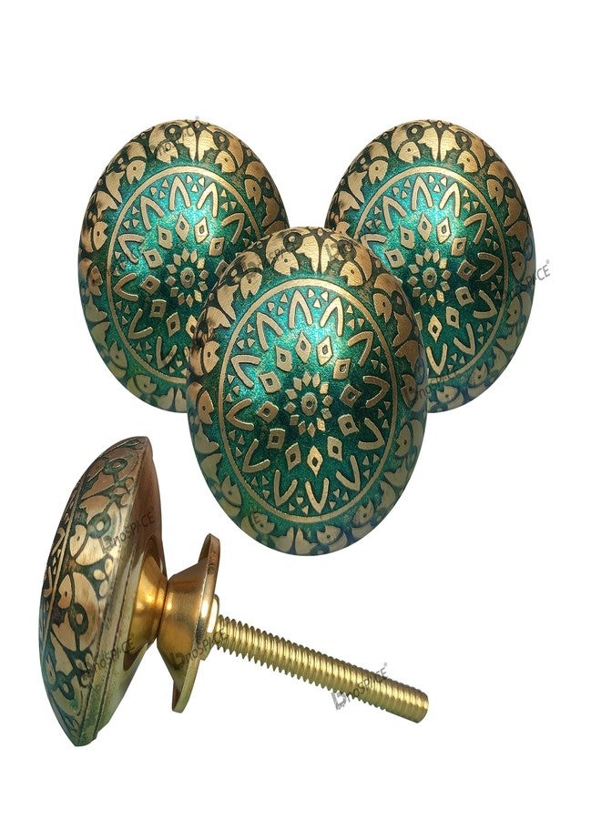 BnoSpace Green Brass Knobs for Cabinet Drawer, Wardrobes & Kitchen Cupboards Pack of 4 - Image 1